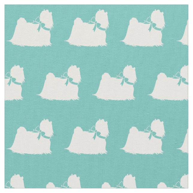 Maltese Dog Silhouette Pet Teal Fabric (Close Up)