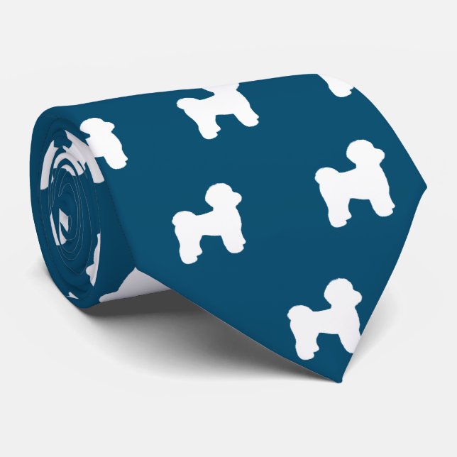 Maltese Dog Silhouettes Pattern Ocean Blue Neck Tie (Rolled)