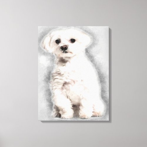 Maltese Dog Sitting Against Canvas Print