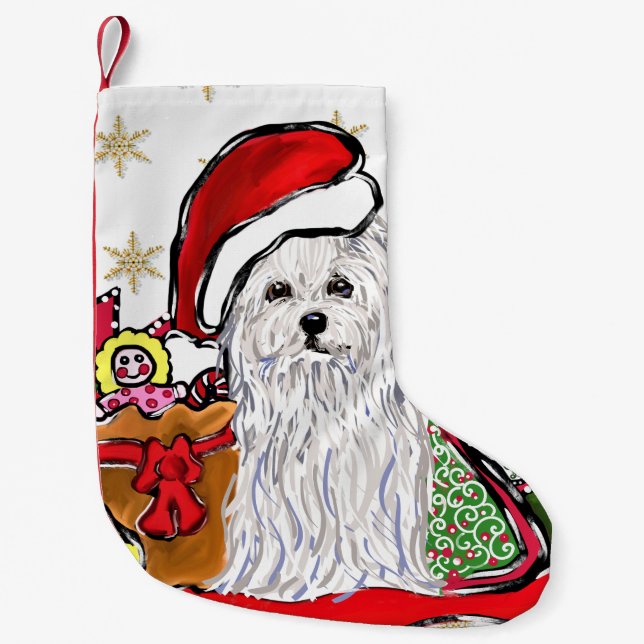 Maltese Dog Small Christmas Stocking (Front)