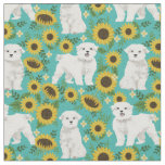 maltese dog sunflowers turquoise floral fabric