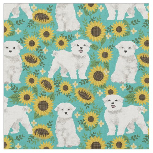 maltese dog sunflowers turquoise floral fabric