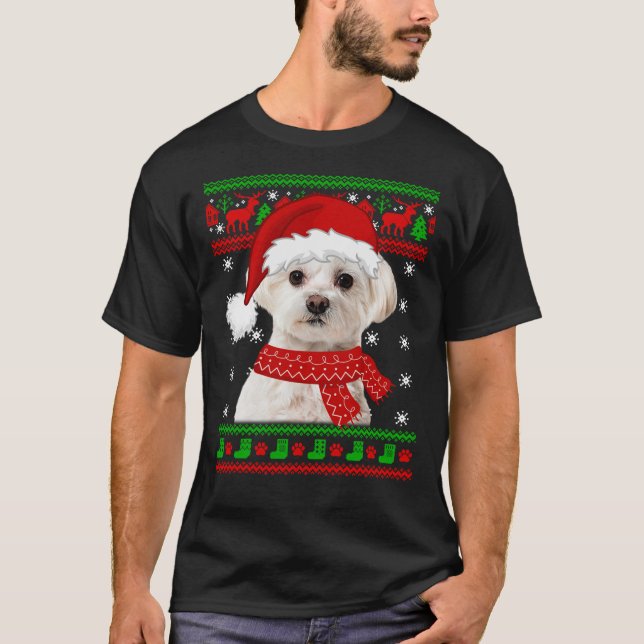 Maltese Dog Ugly Sweater Christmas Puppy Dog Lover (Front)