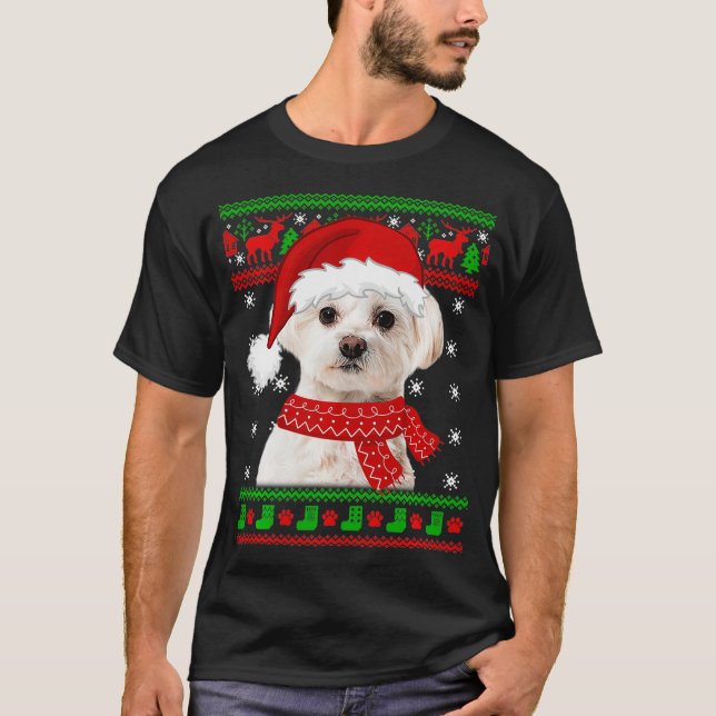 Maltese Dog Ugly Sweater Christmas Puppy Dog Lover (Front)
