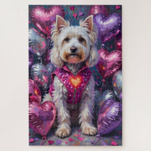Maltese Dog Valentine's Day Flashing Heart Vest Jigsaw Puzzle