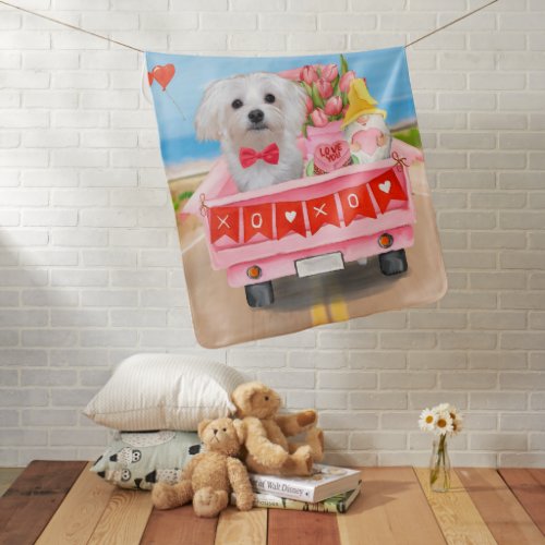 Maltese Dog Valentines Day Truck Baby Blanket