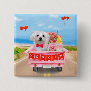 Maltese Dog Valentine's Day Truck Button