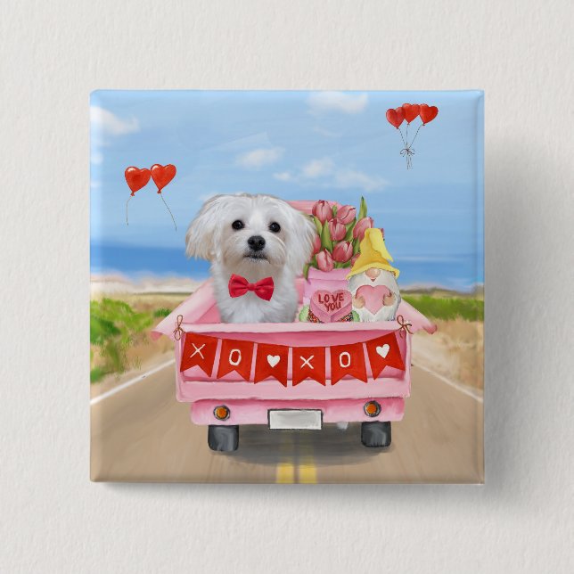 Maltese Dog Valentine's Day Truck Button (Front)
