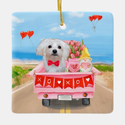 Maltese Dog Valentines Day Truck Ceramic Ornament