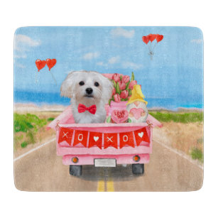 Maltese Dog Valentine's Day Truck Cutting Board