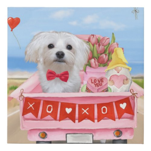 Maltese Dog Valentines Day Truck Faux Canvas Print