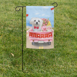 Maltese Dog Valentine's Day Truck Garden Flag