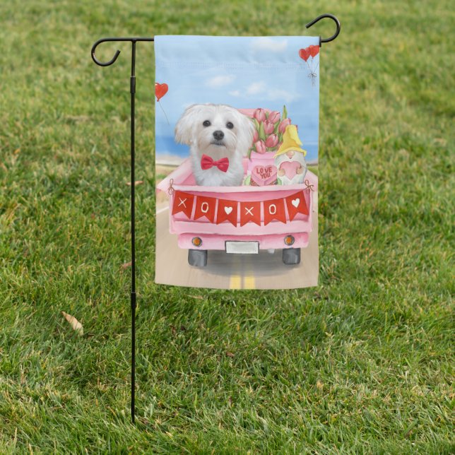 Maltese Dog Valentine's Day Truck Garden Flag (In SItu)
