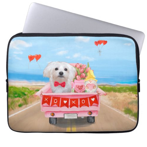 Maltese Dog Valentines Day Truck  Laptop Sleeve