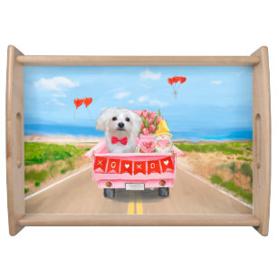 Maltese Dog Valentine's Day Truck Serving Tray