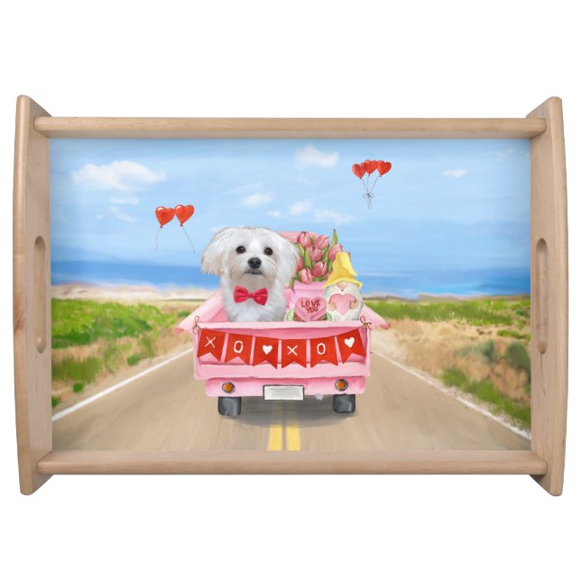 Maltese Dog Valentine's Day Truck Serving Tray (Front)