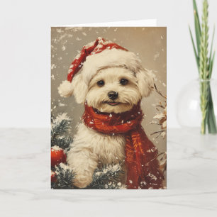 Maltese dog vintage personalized Christmas Holiday Card