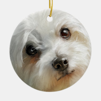 Maltese dog watercolor portrait ceramic ornament