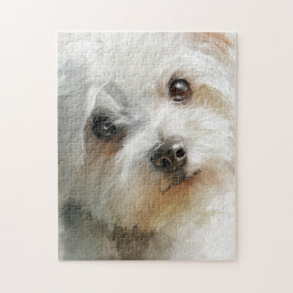 Maltese dog watercolor portrait jigsaw puzzle