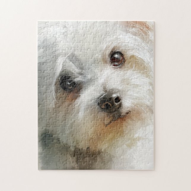 Maltese dog watercolor portrait jigsaw puzzle (Vertical)