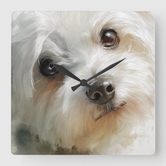 Maltese dog watercolor portrait square wall clock (Front)