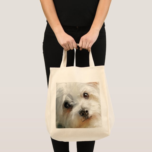Maltese dog watercolor portrait tote bag (Front (Product))