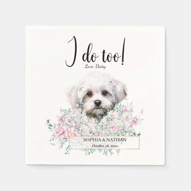 Maltese Dog Wedding Cocktail Napkins (Front)