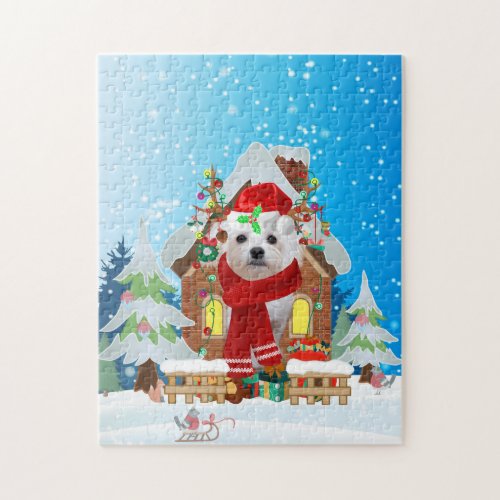 Maltese dog with Christmas gifts Jigsaw Puzzle