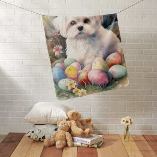 Maltese Dog with Easter Eggs Holiday  Baby Blanket