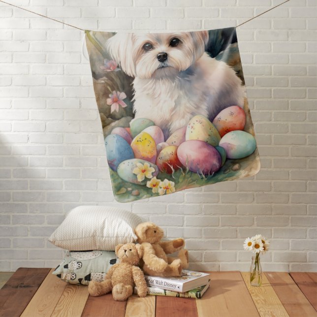 Maltese Dog with Easter Eggs Holiday  Baby Blanket (In Situ)