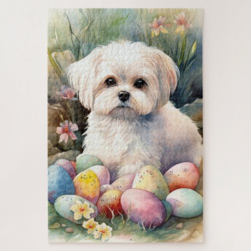 Maltese Dog with Easter Eggs Holiday  Jigsaw Puzzle