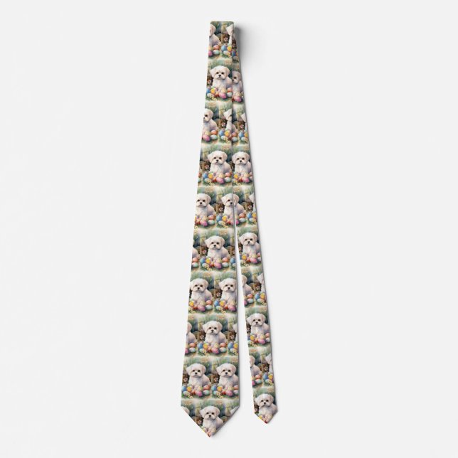 Maltese Dog with Easter Eggs Holiday  Neck Tie (Front)