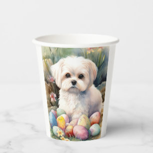 Maltese Dog with Easter Eggs Holiday  Paper Cups