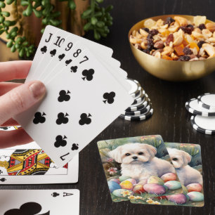 Maltese Dog with Easter Eggs Holiday Poker Cards
