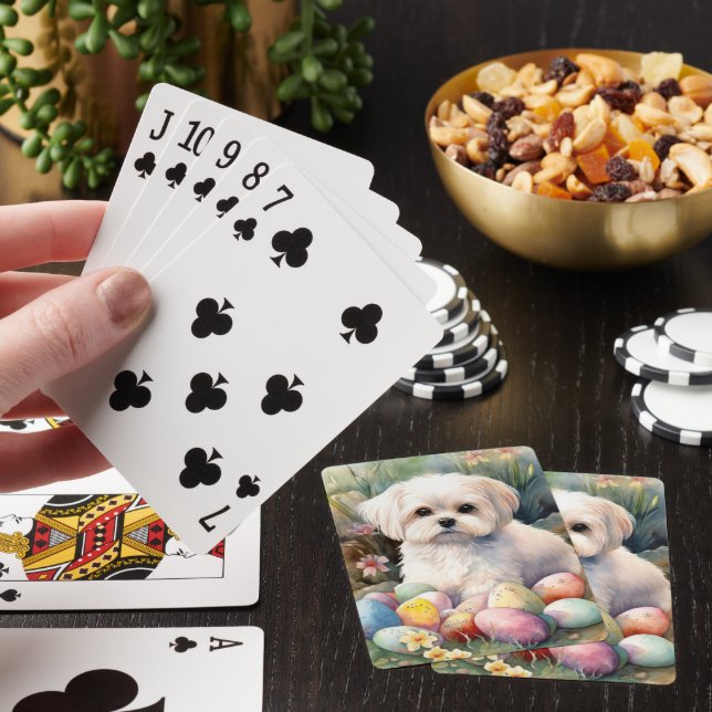 Maltese Dog with Easter Eggs Holiday  Poker Cards (In Situ)