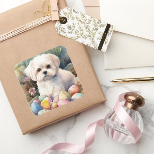 Maltese Dog with Easter Eggs Holiday  Square Sticker