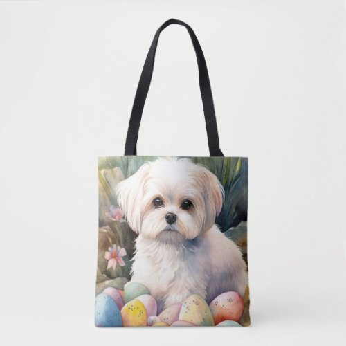 Maltese Dog with Easter Eggs Holiday  Tote Bag