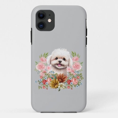 Maltese Dog with Flowers Cute Maltese Puppy iPhone 11 Case