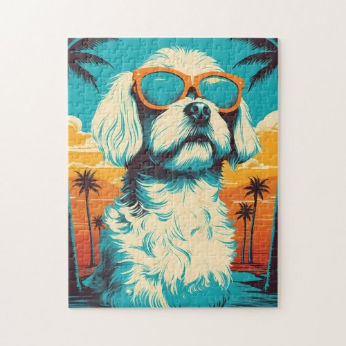 Maltese dog with sunglasses at the beach jigsaw puzzle