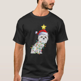 Maltese Dog Xmas Lighting Tree Matching Maltese Ch T-Shirt