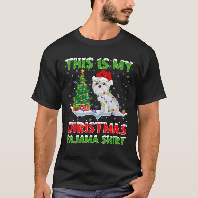 Maltese Dog Xmas Tree Lights This Is My Christmas  T-Shirt (Front)