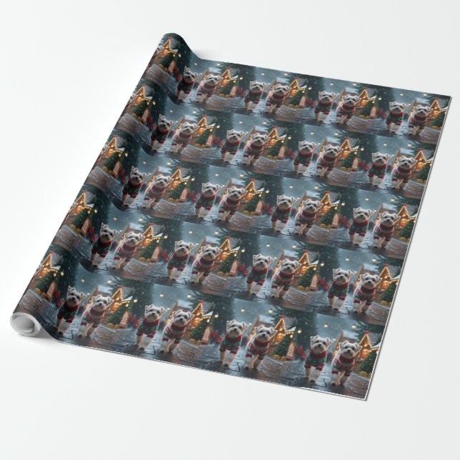 Maltese Dogs Christmas Snow Holiday Wrapping Paper (Unrolled)
