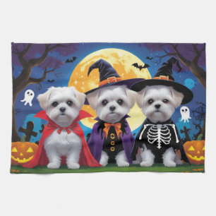 Maltese Dogs Pumpkin Halloween Funny Kitchen Towel
