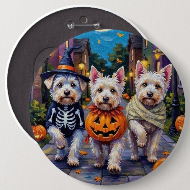Maltese Dogs Trick-or-Treating Halloween Costumes Button (Front & Back)