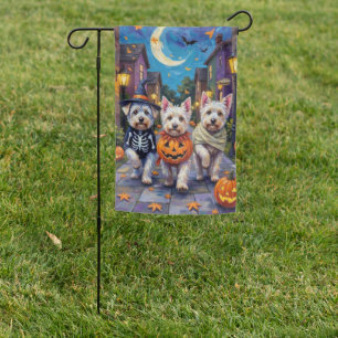 Maltese Dogs Trick-or-Treating Halloween Costumes Garden Flag