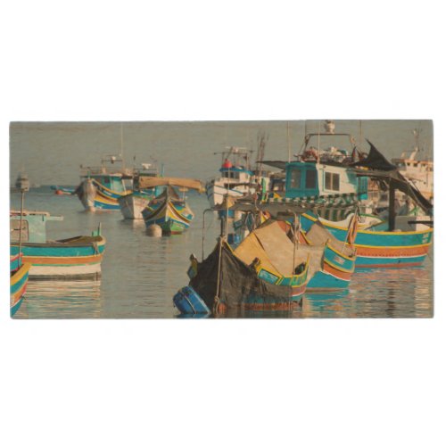 Maltese Fishing Boats  Marsaxlokk In Malta Wood USB Flash Drive