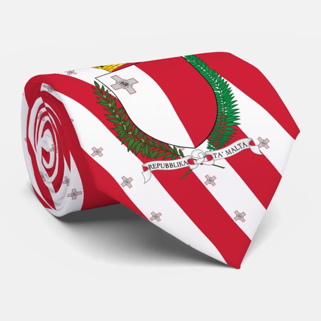 Maltese Flag & Coat of Arms, Flag of Malta Neck Tie (Rolled)