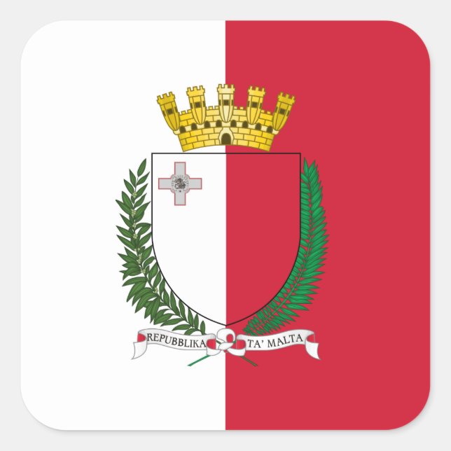 Maltese Flag & Coat of Arms, Flag of Malta Square Sticker (Front)