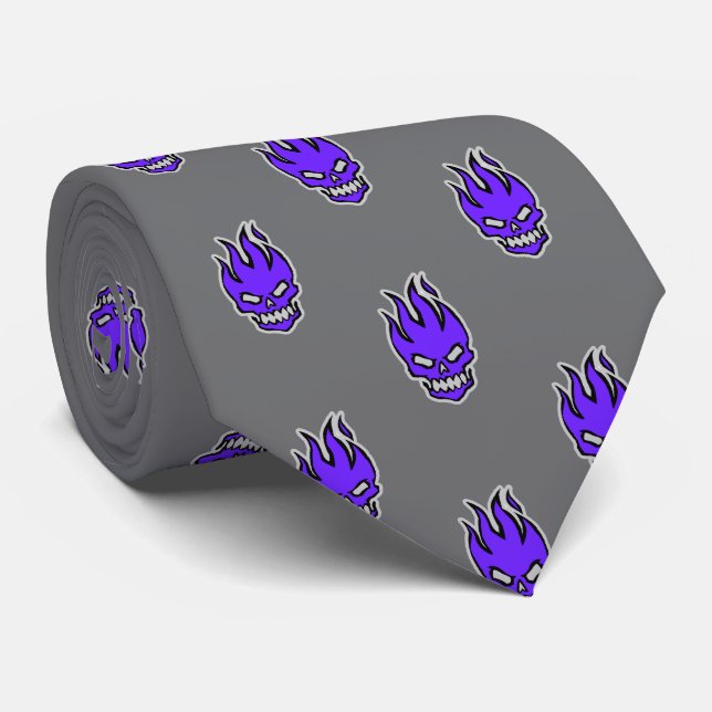 Maltese Flaming Skull Creepy Gray Two-sided Tie (Rolled)