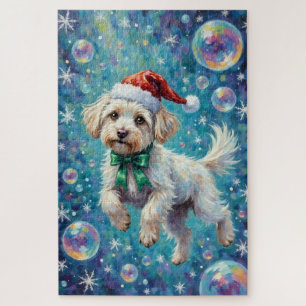 Maltese Floating in Iridescent Christmas Bubbles Jigsaw Puzzle